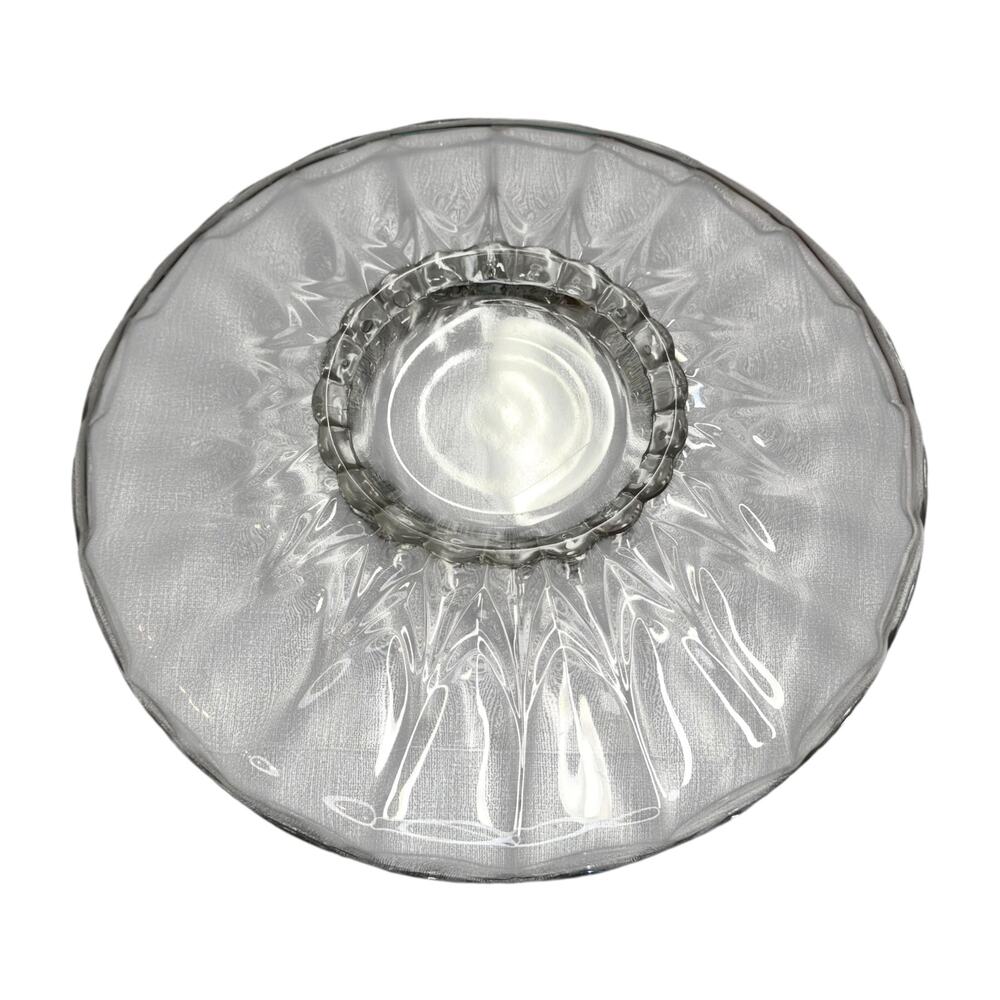 Clear Pressed Glass Sunburst Serving Bowl 11in Scalloped Crimped Edge - Picture 3 of 6